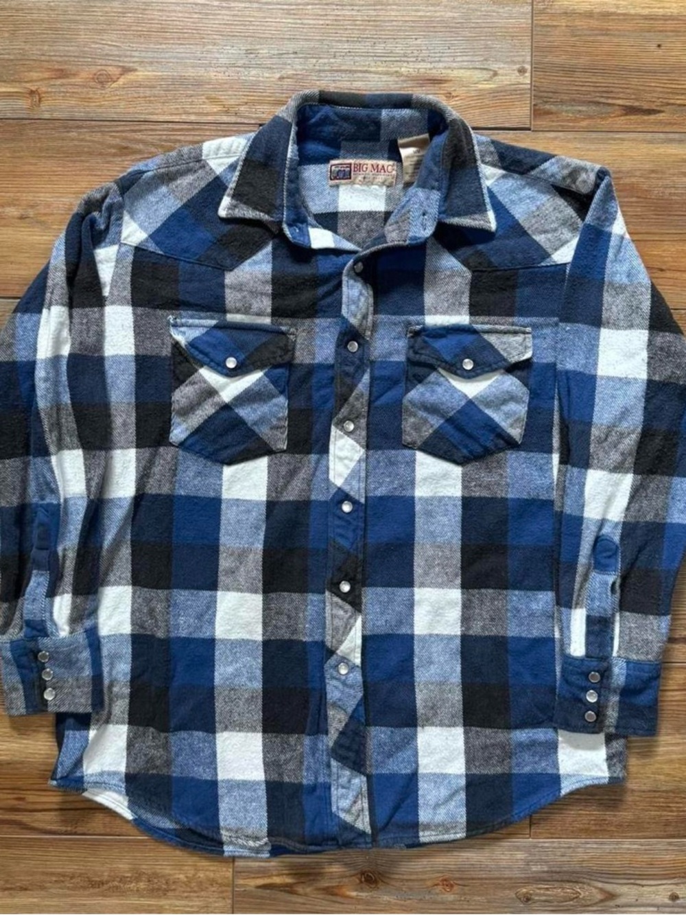 Big Mac Men's Blue & Black Plaid Button-Down Shirt